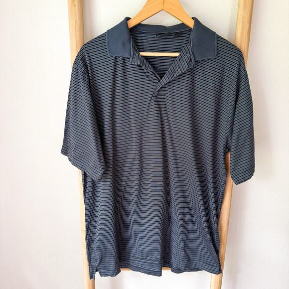 Mercedes-Benz Striped Polo Shirt Gray Blue Black Short Sleeve Cotton Men’s Large